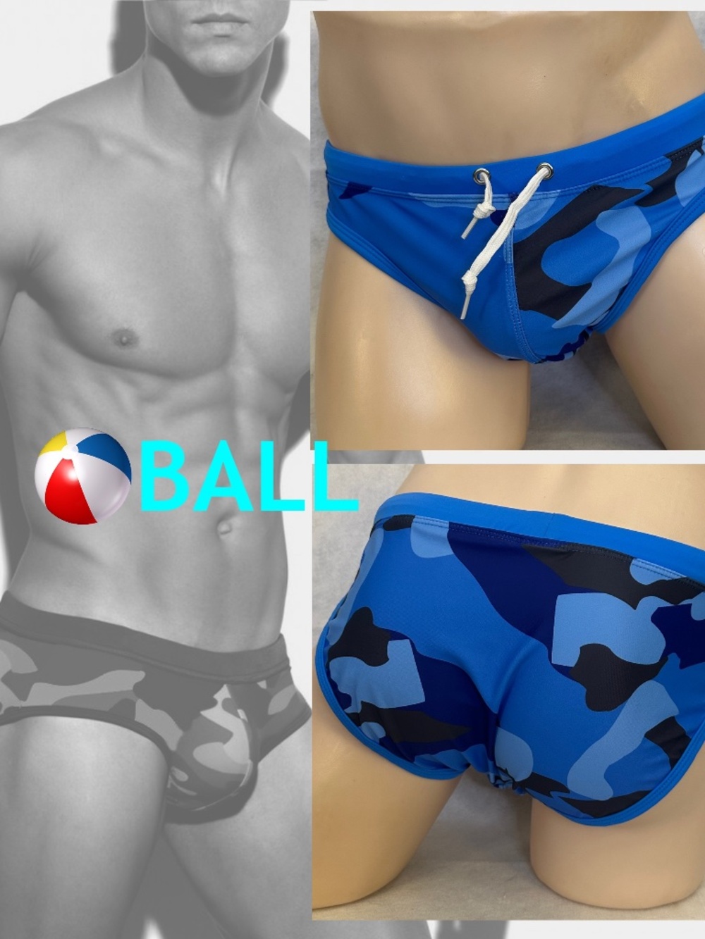 Ball Camo Swimsuit 34-40" waist Gently worn Nylon/spandex External drawstring